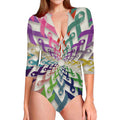 All Cancer Awareness Mandala Print Long Sleeve Swimsuit