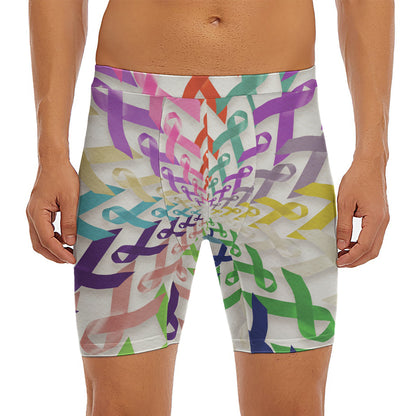 All Cancer Awareness Mandala Print Men's Long Boxer Briefs