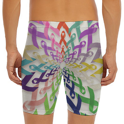 All Cancer Awareness Mandala Print Men's Long Boxer Briefs