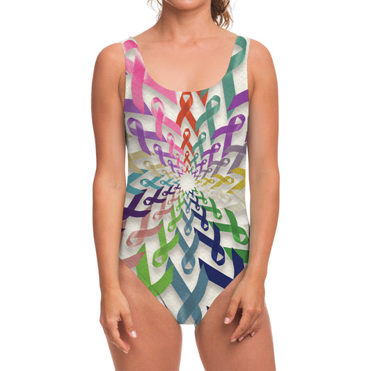 All Cancer Awareness Mandala Print One Piece Swimsuit