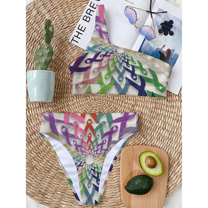 All Cancer Awareness Mandala Print One Shoulder Bikini Top