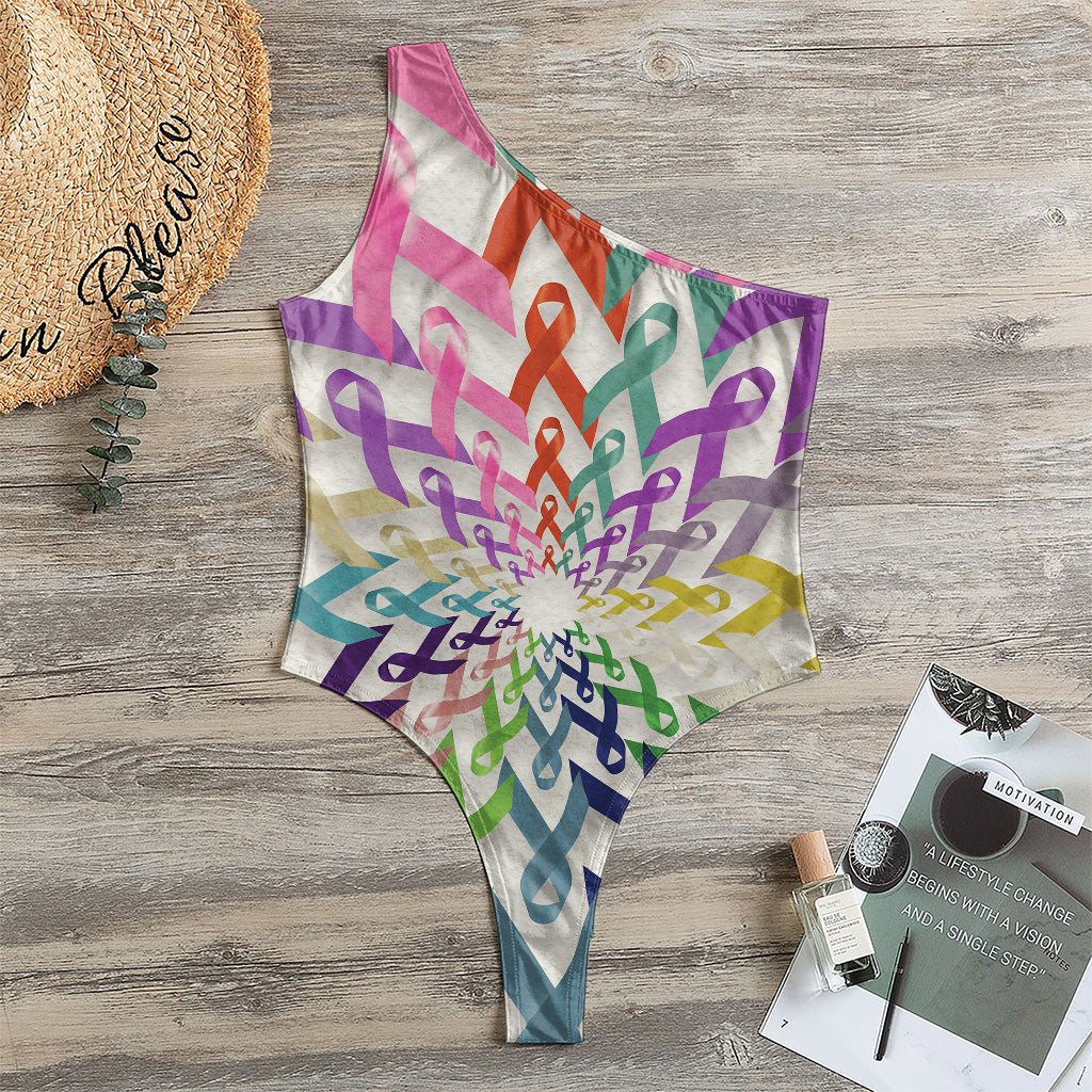 All Cancer Awareness Mandala Print One Shoulder Bodysuit