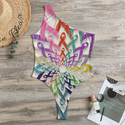 All Cancer Awareness Mandala Print One Shoulder Bodysuit