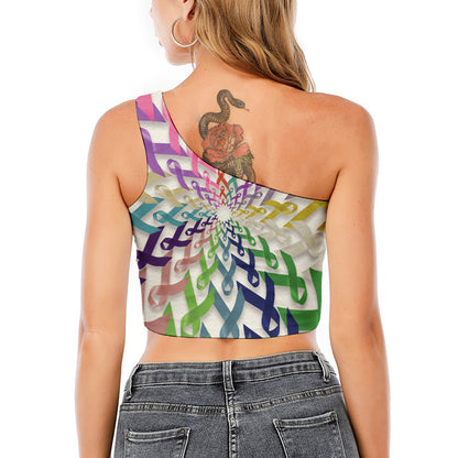 All Cancer Awareness Mandala Print One Shoulder Crop Top