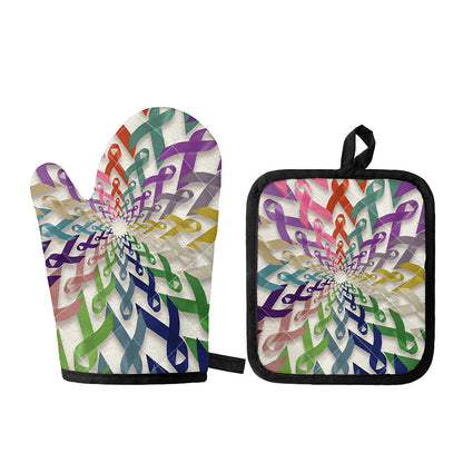 All Cancer Awareness Mandala Print Oven Mitt And Pot Holder Set