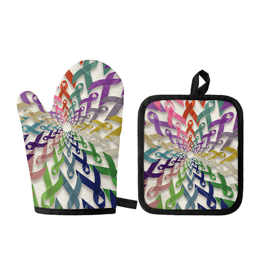 All Cancer Awareness Mandala Print Oven Mitt And Pot Holder Set