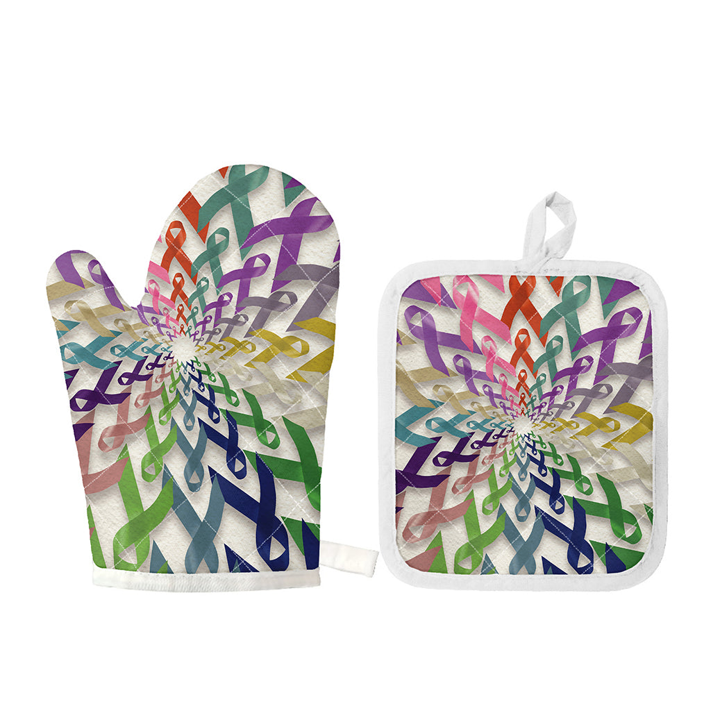 All Cancer Awareness Mandala Print Oven Mitt And Pot Holder Set
