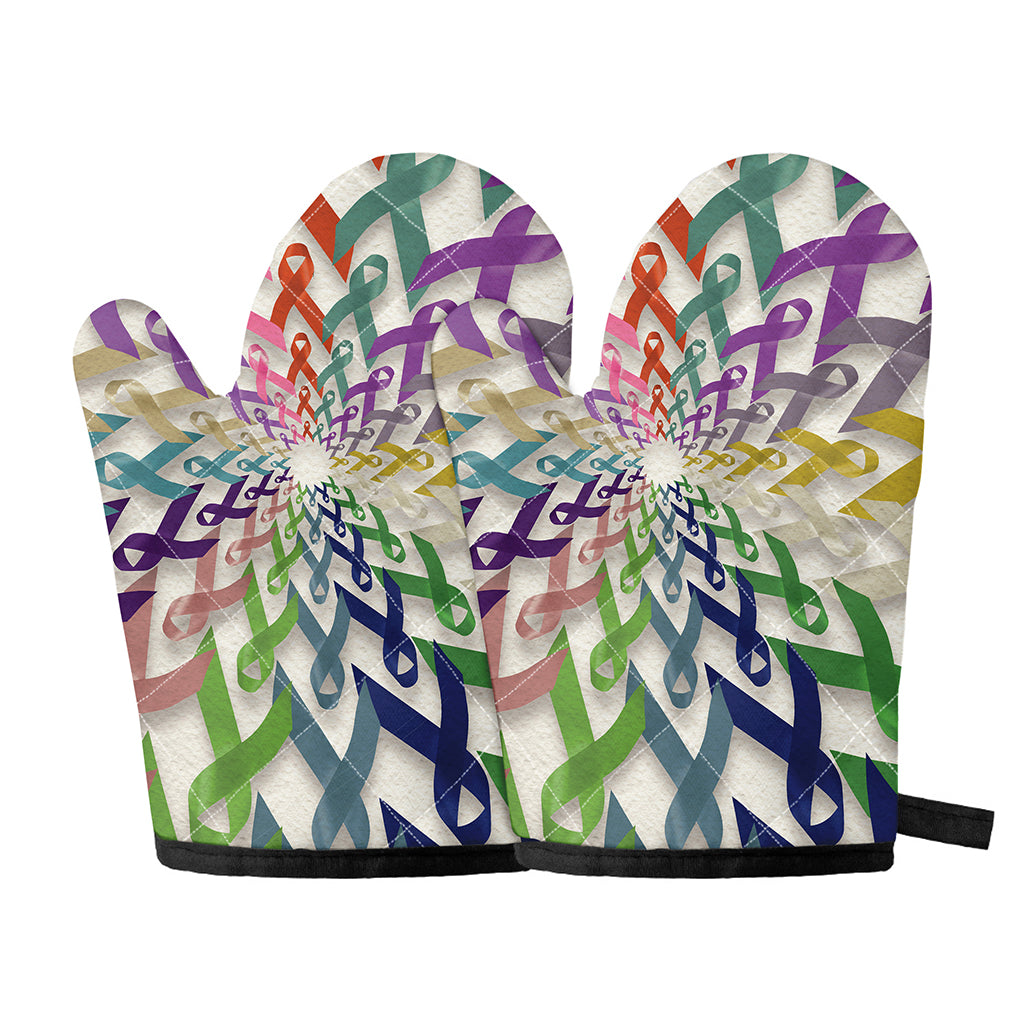 All Cancer Awareness Mandala Print Oven Mitts