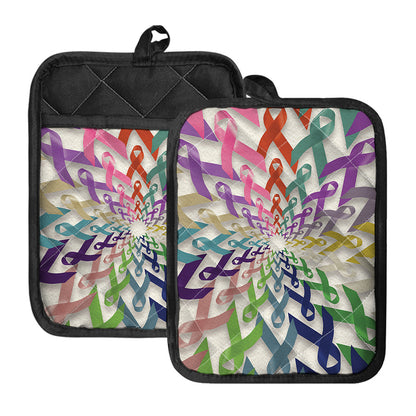 All Cancer Awareness Mandala Print Pot Holders With Pocket