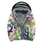 All Cancer Awareness Mandala Print Sherpa Lined Zip Up Hoodie