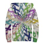 All Cancer Awareness Mandala Print Sherpa Lined Zip Up Hoodie