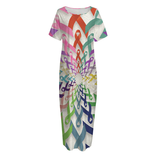 All Cancer Awareness Mandala Print Short Sleeve Long Nightdress