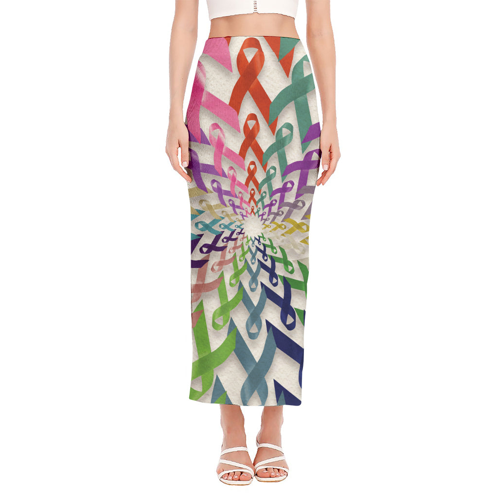 All Cancer Awareness Mandala Print Side Slit Maxi Skirt