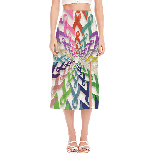 All Cancer Awareness Mandala Print Side Slit Midi Skirt