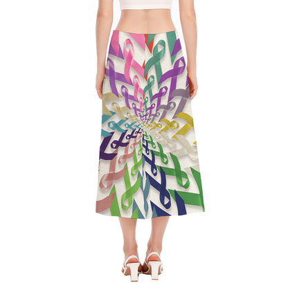 All Cancer Awareness Mandala Print Side Slit Midi Skirt