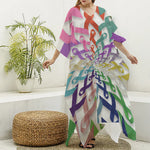 All Cancer Awareness Mandala Print Silk V-Neck Kaftan Dress