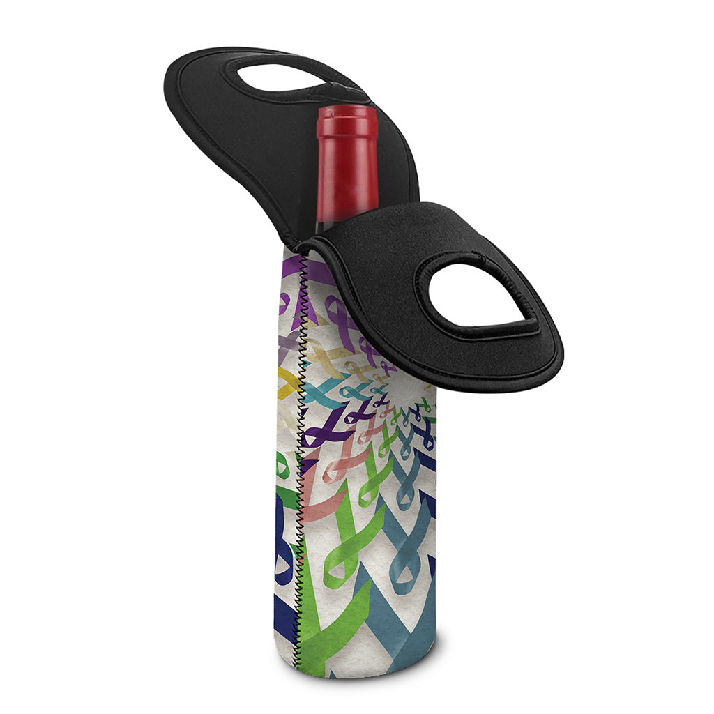 All Cancer Awareness Mandala Print Single Neoprene Wine Tote
