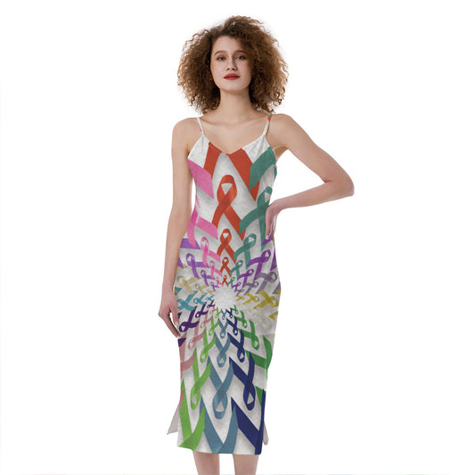 All Cancer Awareness Mandala Print Slim Fit Midi Cami Dress