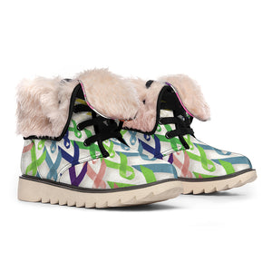 All Cancer Awareness Mandala Print Winter Boots