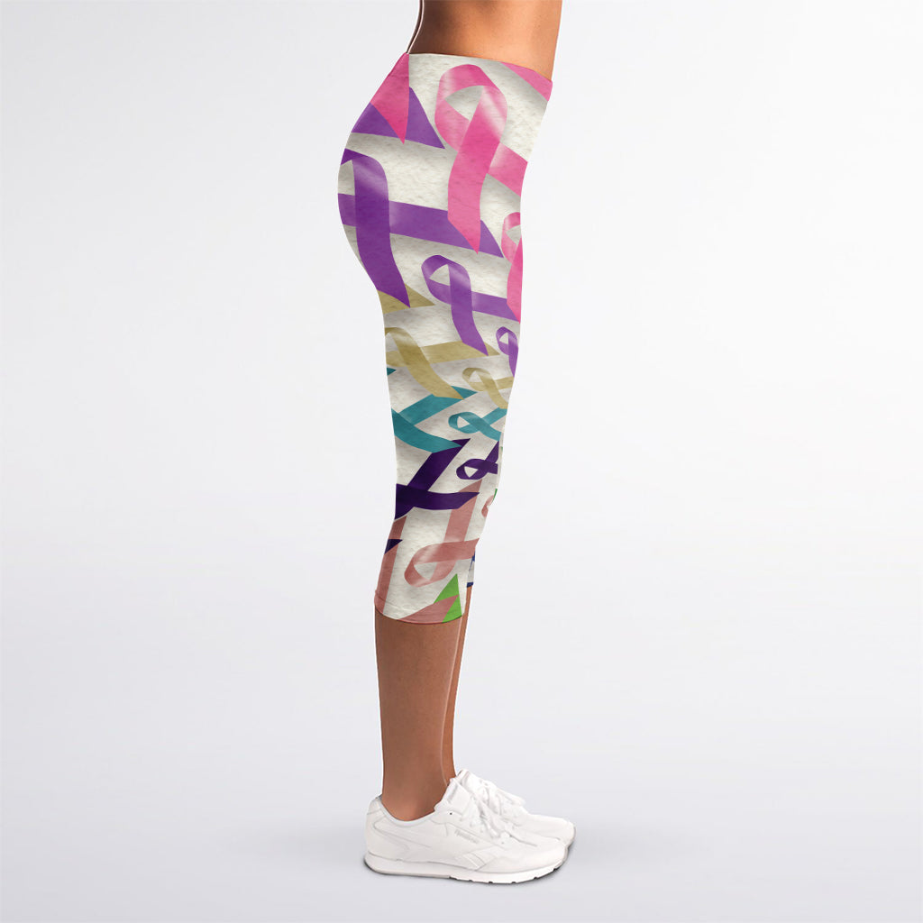All Cancer Awareness Mandala Print Women's Capri Leggings