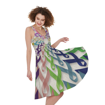 All Cancer Awareness Mandala Print Women's Sleeveless Dress