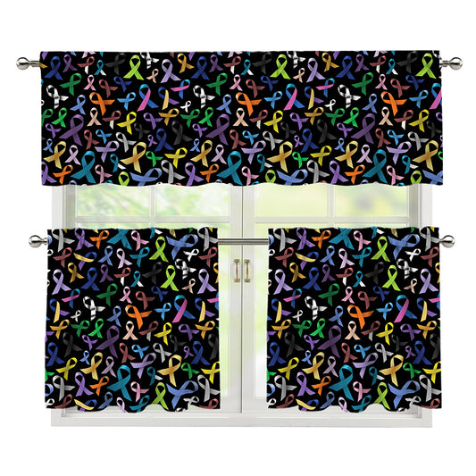 All Cancer Awareness Pattern Print 3 Piece Kitchen Curtains