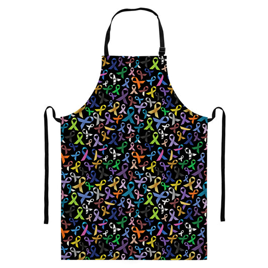 All Cancer Awareness Pattern Print Bib Apron With Pocket