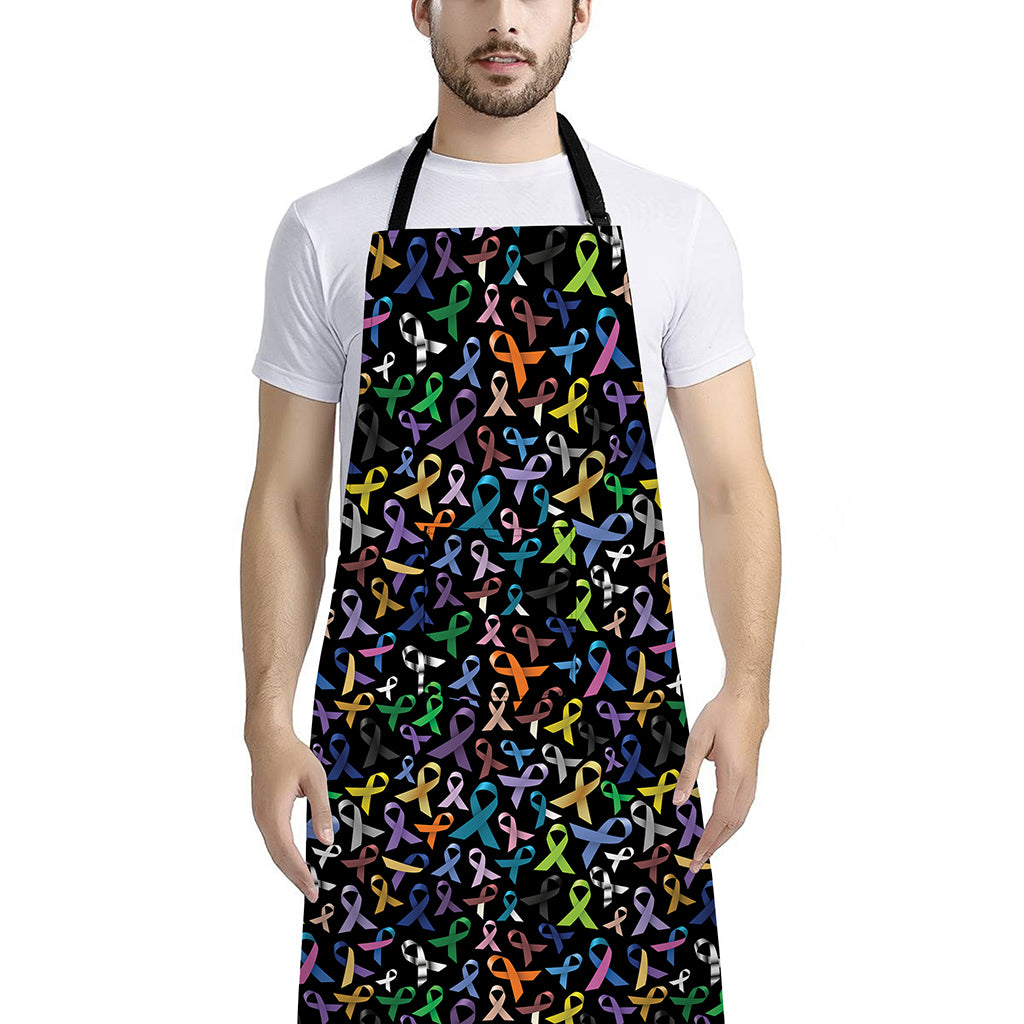 All Cancer Awareness Pattern Print Bib Apron With Pocket