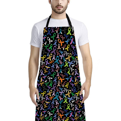 All Cancer Awareness Pattern Print Bib Apron With Pocket