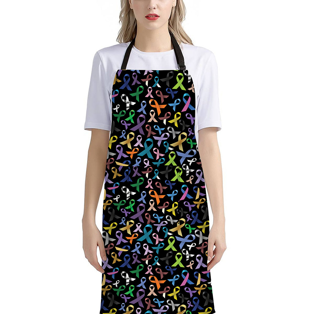 All Cancer Awareness Pattern Print Bib Apron With Pocket