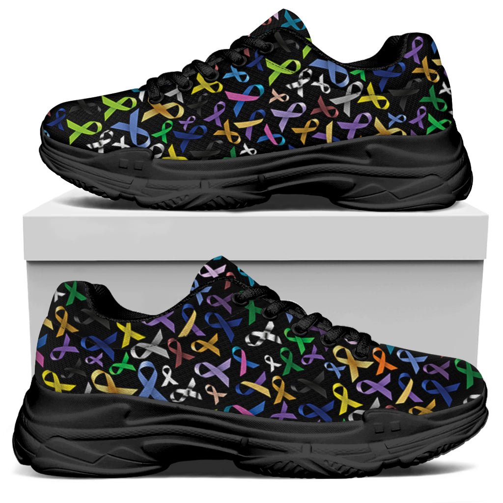 All Cancer Awareness Pattern Print Black Chunky Shoes