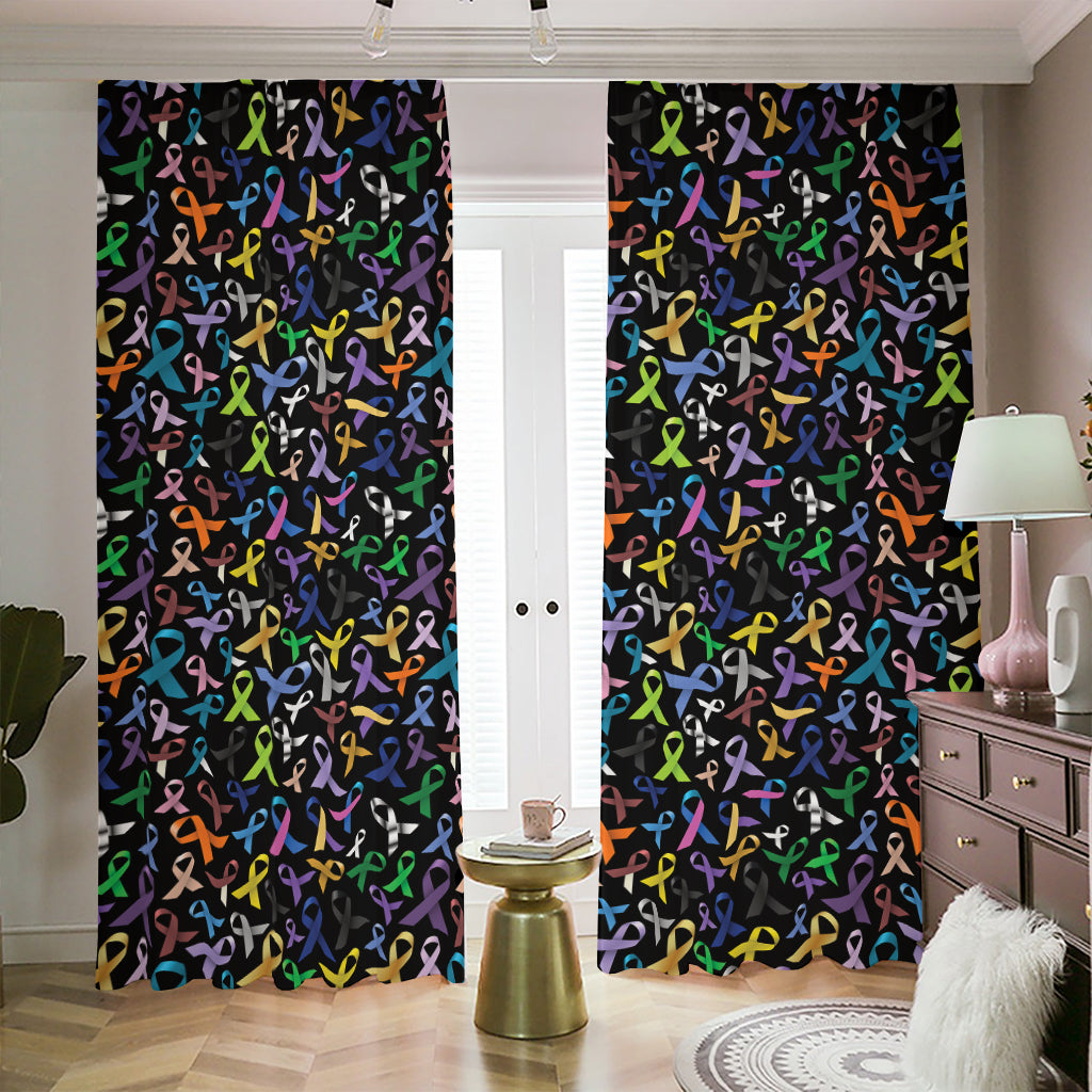 All Cancer Awareness Pattern Print Blackout Pencil Pleat Curtains