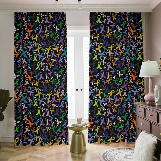 All Cancer Awareness Pattern Print Blackout Pencil Pleat Curtains