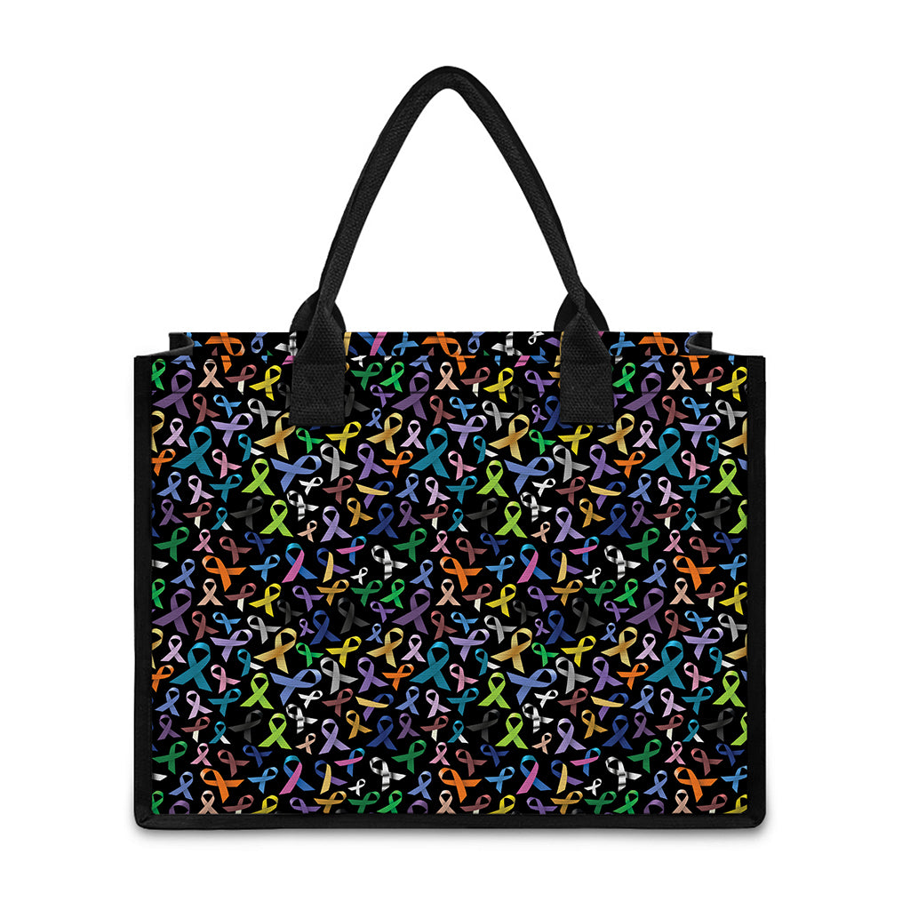 All Cancer Awareness Pattern Print Canvas Tote Bag