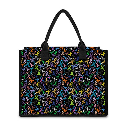 All Cancer Awareness Pattern Print Canvas Tote Bag