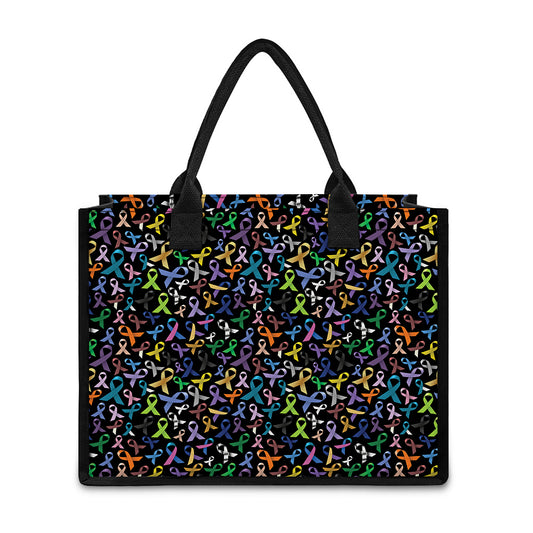 All Cancer Awareness Pattern Print Canvas Tote Bag