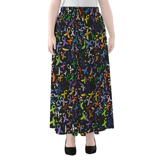All Cancer Awareness Pattern Print Chiffon Maxi Skirt
