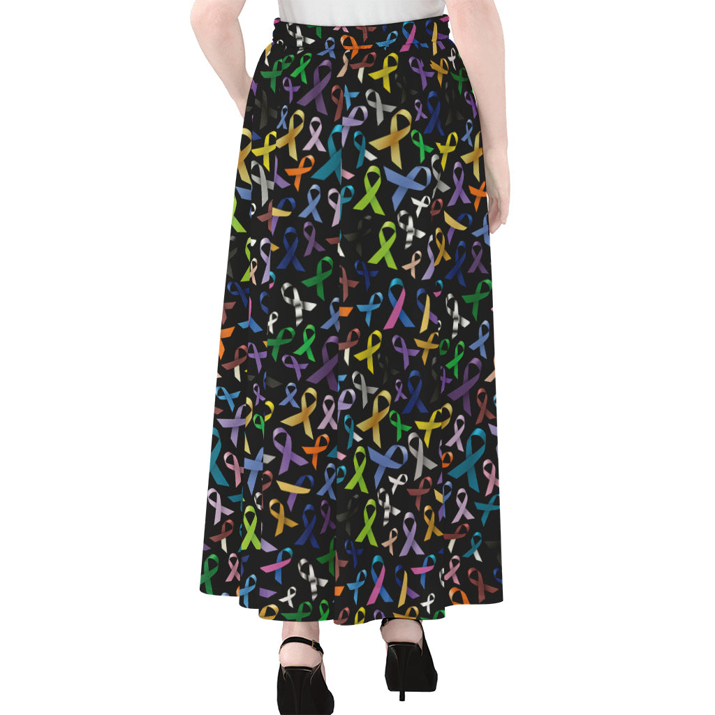 All Cancer Awareness Pattern Print Chiffon Maxi Skirt