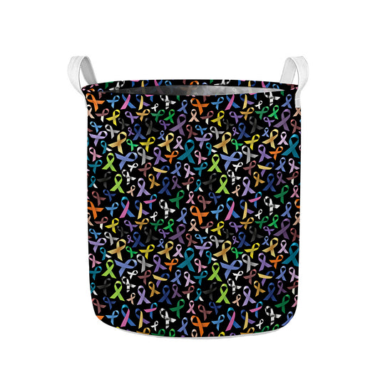 All Cancer Awareness Pattern Print Collapsible Laundry Basket