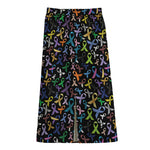 All Cancer Awareness Pattern Print Cotton Front Slit Maxi Skirt