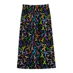 All Cancer Awareness Pattern Print Cotton Front Slit Maxi Skirt