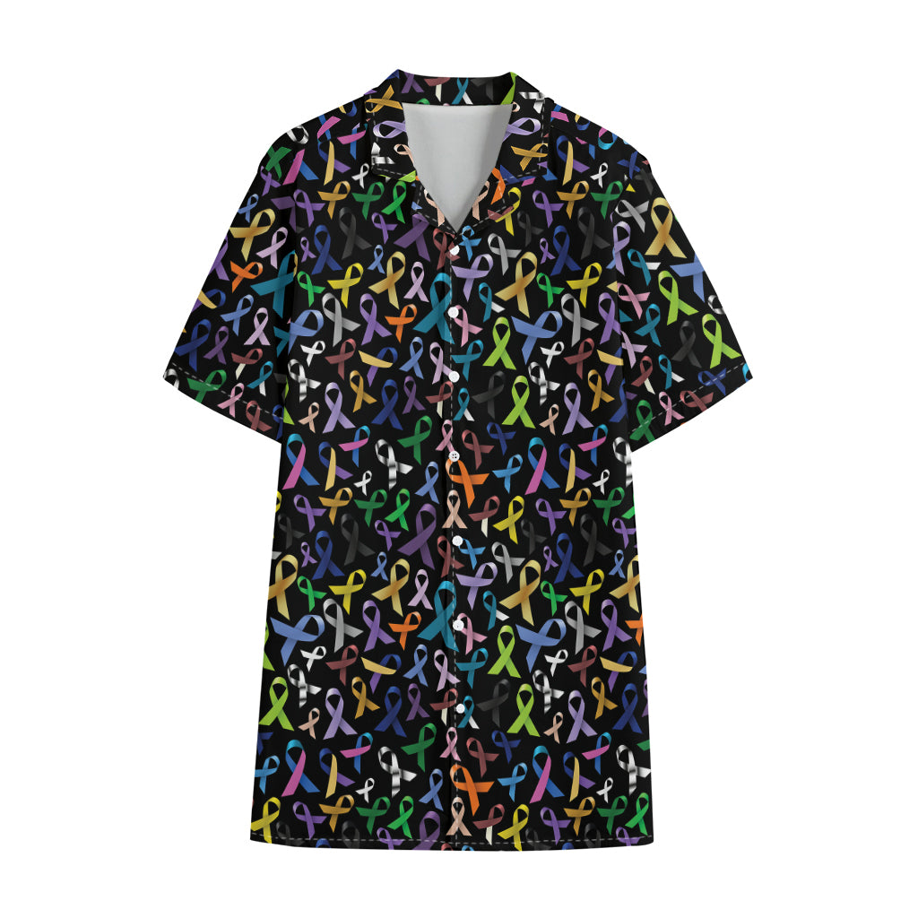All Cancer Awareness Pattern Print Cotton Hawaiian Shirt
