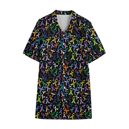 All Cancer Awareness Pattern Print Cotton Hawaiian Shirt