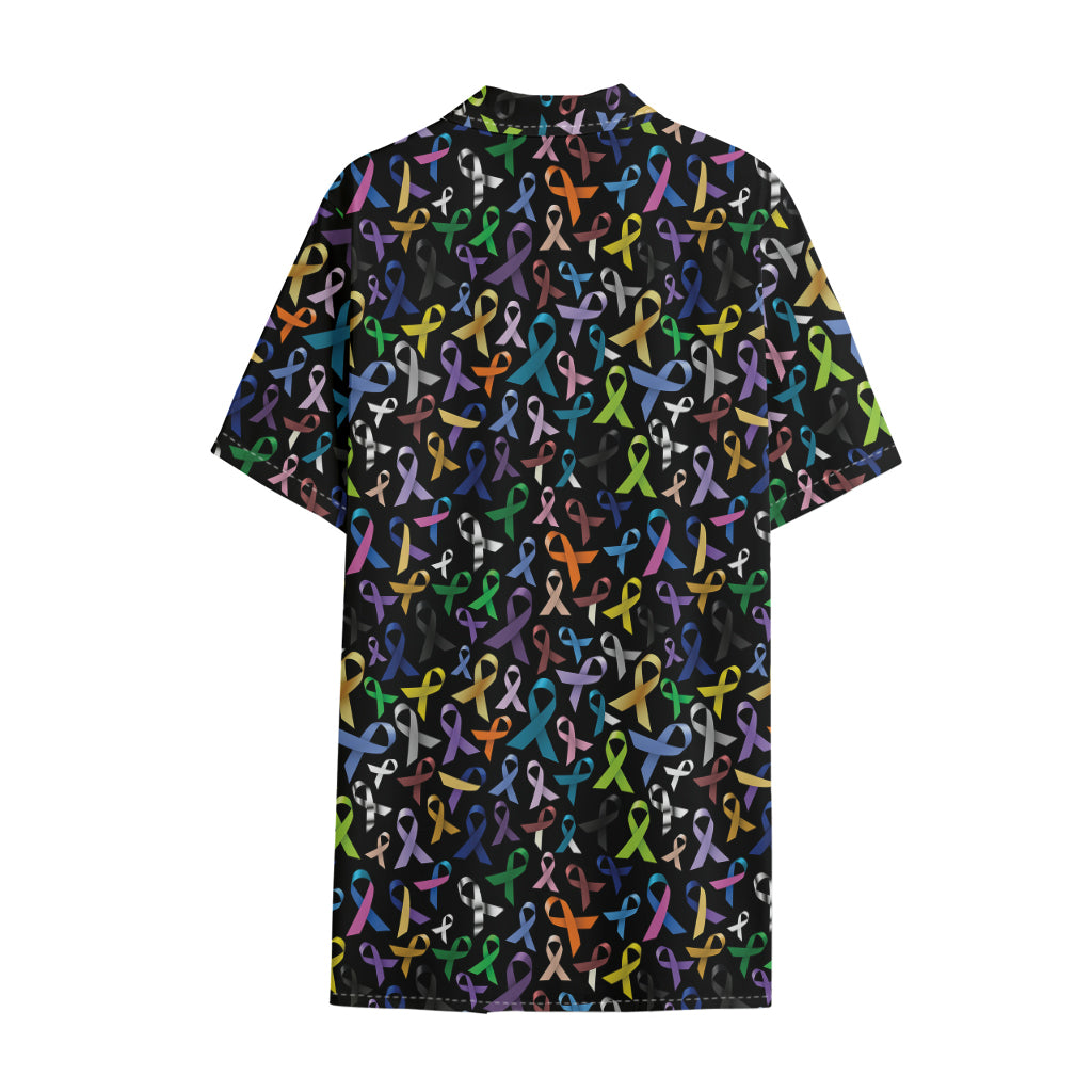 All Cancer Awareness Pattern Print Cotton Hawaiian Shirt