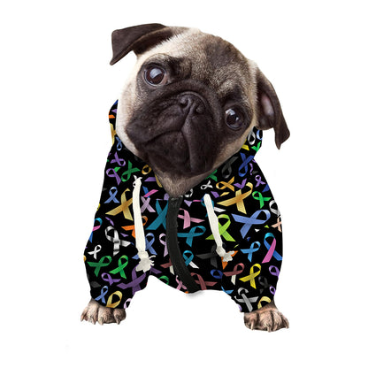 All Cancer Awareness Pattern Print Dog Zip Up Hoodie