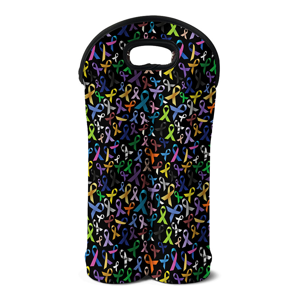 All Cancer Awareness Pattern Print Double Neoprene Wine Tote