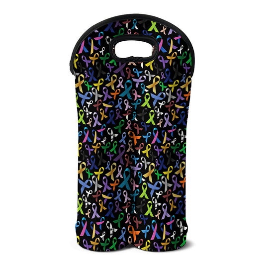 All Cancer Awareness Pattern Print Double Neoprene Wine Tote