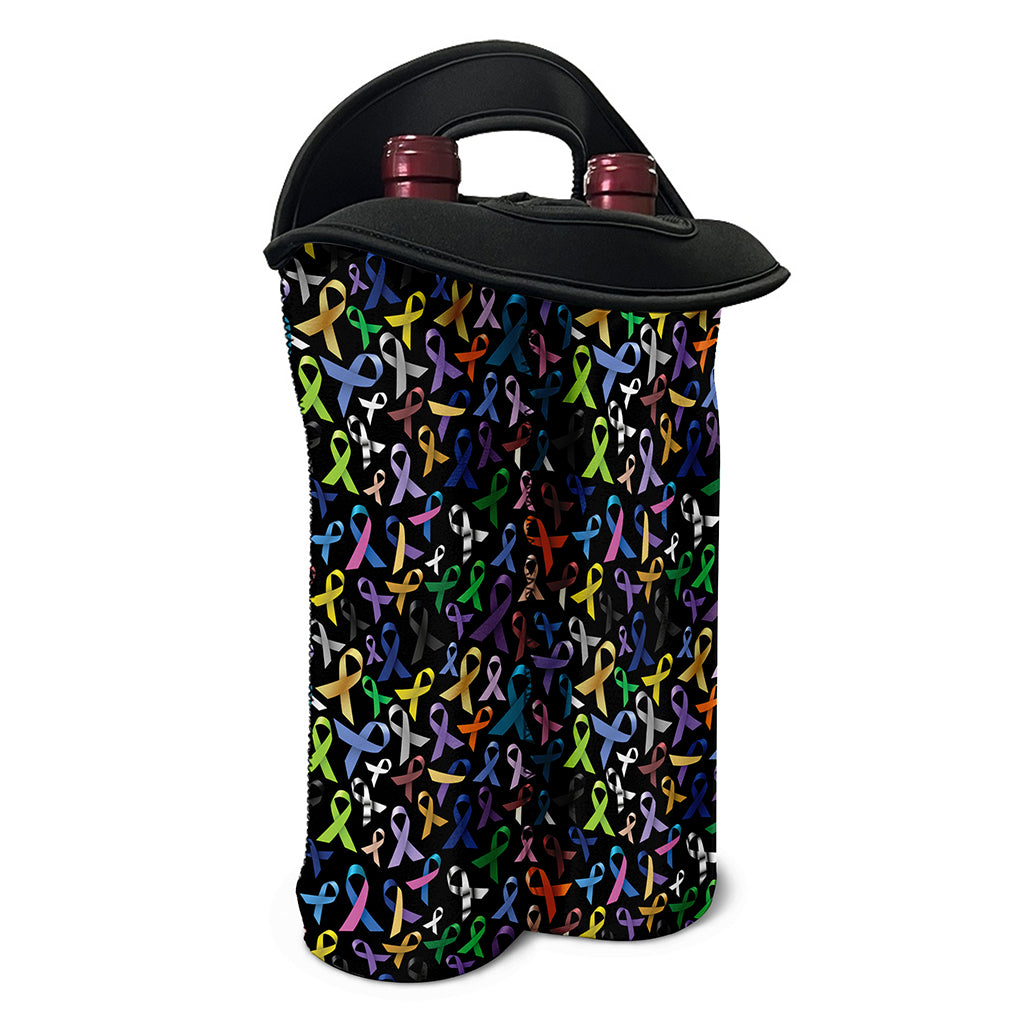 All Cancer Awareness Pattern Print Double Neoprene Wine Tote