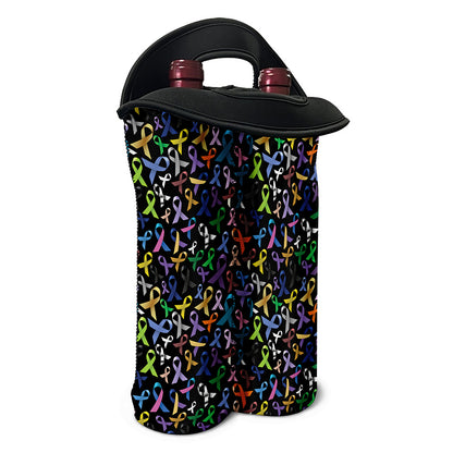 All Cancer Awareness Pattern Print Double Neoprene Wine Tote