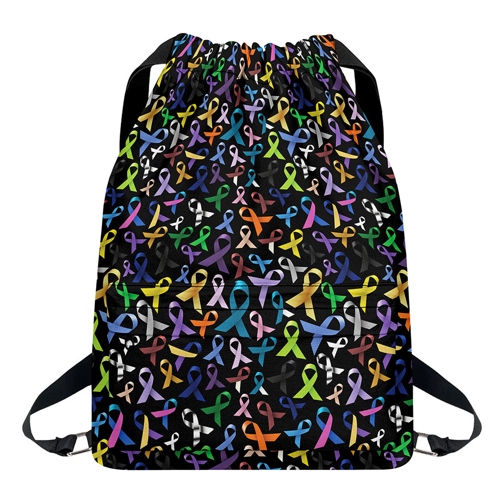 All Cancer Awareness Pattern Print Drawstring Backpack